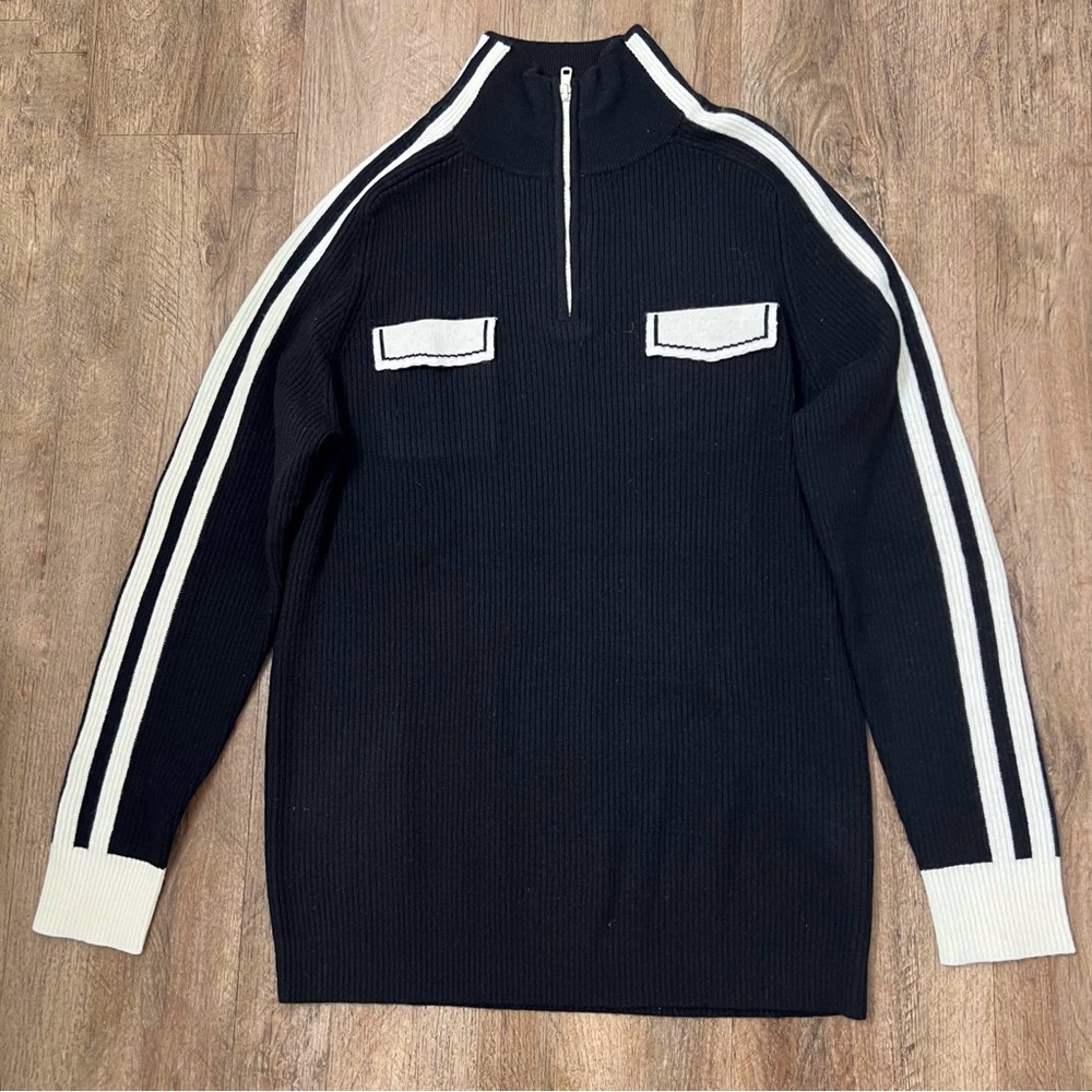Social-Work NY Women's Wool‎ Ribbed Knit Track Sweater in Black